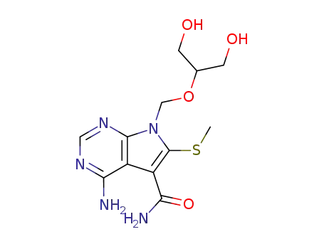 Molecular Structure of 127945-92-0 (4-amino-7-{[(1,3-dihydroxypropan-2-yl)oxy]methyl}-6-(methylsulfanyl)-7H-pyrrolo[2,3-d]pyrimidine-5-carboxamide)