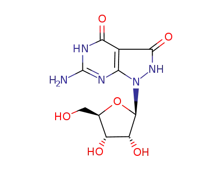 Molecular Structure of 127820-75-1 (6-amino-1-(beta-D-ribofuranosyl)-1H-pyrazolo[3,4-d]pyrimidine-3,4(2H,7H)-dione)