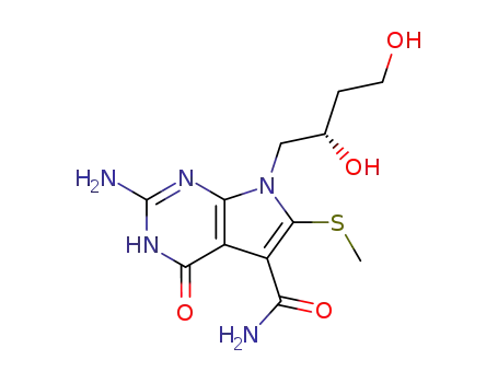 Molecular Structure of 127945-66-8 (2-amino-7-[(2S)-2,4-dihydroxybutyl]-6-(methylsulfanyl)-4-oxo-4,7-dihydro-1H-pyrrolo[2,3-d]pyrimidine-5-carboxamide)