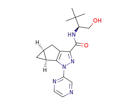 Molecular Structure of 1268881-17-9 ((4aS,5aS)-N-((S)-1-hydroxy-3,3-dimethylbutan-2-yl)-1-(pyrazin-2-yl)-4,4a,5,5a-tetrahydro-1H-cyclopropa[4,5]cyclopenta[1,2-c]pyrazole-3-carboxamide)