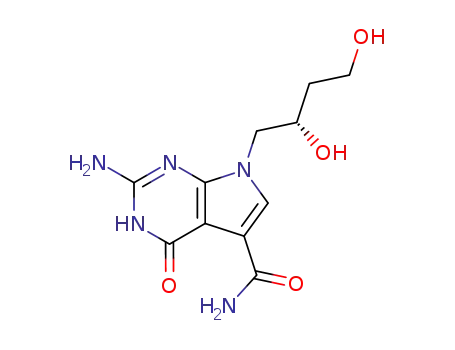 Molecular Structure of 127945-74-8 (2-amino-7-[(2S)-2,4-dihydroxybutyl]-4-oxo-4,7-dihydro-1H-pyrrolo[2,3-d]pyrimidine-5-carboxamide)