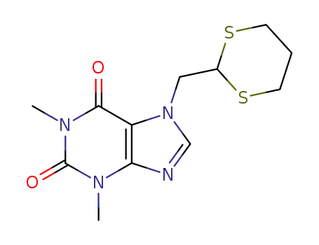 Molecular Structure of 116763-37-2 (7-(1,3-dithian-2-ylmethyl)-1,3-dimethyl-3,7-dihydro-1H-purine-2,6-dione)