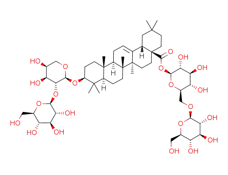 Molecular Structure of 85899-62-3 (3-O-[β-D-glucopyranosyl (1->2)-α-L-arabinopyranosyl] oleanolic acid 28-O-[β-D-glucopyranosyl (1->6)-β-D-glucopyranosyl] ester)