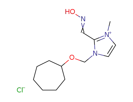 Molecular Structure of 117941-57-8 (1H-imidazolium, 3-[(cycloheptyloxy)methyl]-2,3-dihydro-1-methyl-2-[(oxoammonio)methylene]-, chloride, (2E)-)