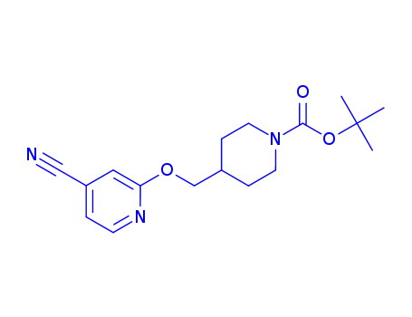 Molecular Structure of 1289385-11-0 (4-(4-Cyano-pyridin-2-yloxymethyl)-piperidine-1-carboxylic acid tert-butyl ester)