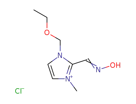 Molecular Structure of 117941-45-4 (1H-imidazolium, 3-(ethoxymethyl)-2,3-dihydro-1-methyl-2-[(oxoammonio)methylene]-, chloride, (2E)-)