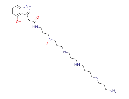 Molecular Structure of 128549-97-3 (N-(20-amino-4-hydroxy-4,8,12,17-tetraazaicos-1-yl)-2-(4-hydroxy-1H-indol-3-yl)acetamide)