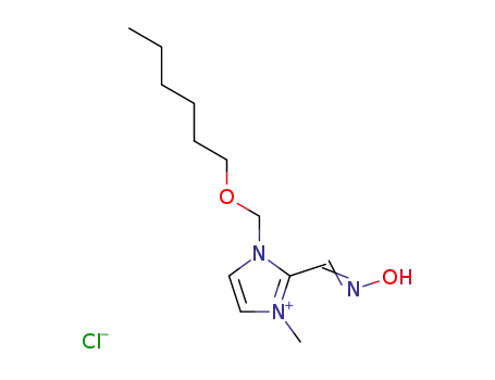 Molecular Structure of 117941-46-5 (1H-imidazolium, 3-[(hexyloxy)methyl]-2,3-dihydro-1-methyl-2-[(oxoammonio)methylene]-, chloride, (2E)-)