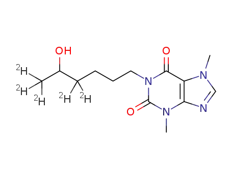 Molecular Structure of 1185995-31-6 ((+/-)-1-(4,4,6,6,6-d5-5-hydroxyhexyl)-3,7-dimethyl-1H-purine-2,6(3H,7H)-dione)