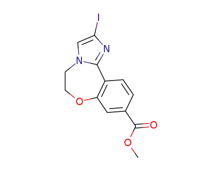 Molecular Structure of 1282516-62-4 (IMidazo[1,2-d][1,4]benzoxazepine-9-carboxylic acid, 5,6-dihydro-2-iodo-, Methyl ester)