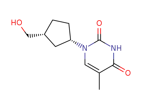 Molecular Structure of 117957-63-8 (1-[(1S,3R)-3-(hydroxymethyl)cyclopentyl]-5-methylpyrimidine-2,4(1H,3H)-dione)