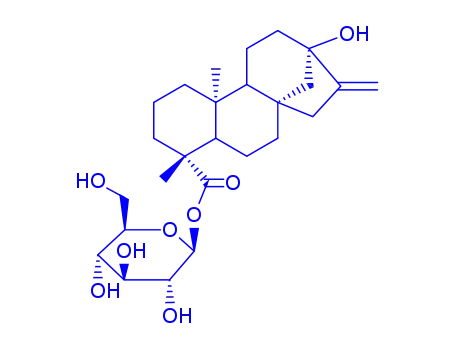 Molecular Structure of 64977-89-5 (1-O-[(5beta,8alpha,9beta,10alpha,13alpha)-13-hydroxy-18-oxokaur-16-en-18-yl]-beta-D-glucopyranose)