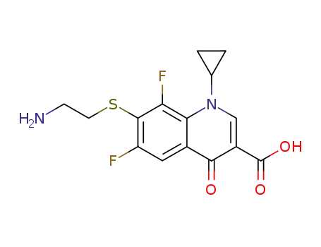 Molecular Structure of 124256-01-5 (7-(2-aminoethyl)thio-1-cyclopropyl-6,8-difluoro-1,4-dihydro-4-oxoquinoline-3-carboxylic acid)