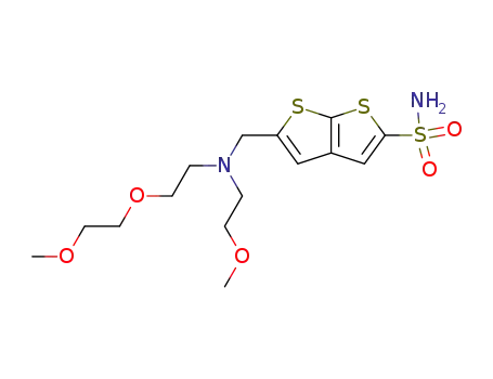 Molecular Structure of 128620-92-8 (5-(((methoxyethyl)((methoxyethoxy)ethyl)amino)methyl)thieno(2,3-b)thiophene-2-sulfonamide)