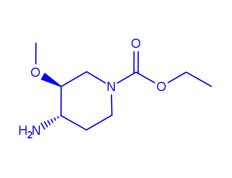 Molecular Structure of 156970-97-7 (1-Piperidinecarboxylicacid,4-amino-3-methoxy-,ethylester,cis-(-)-(9CI))