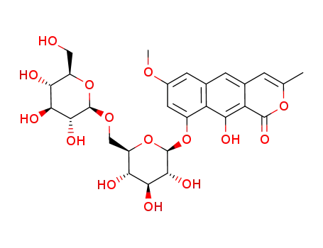 Molecular Structure of 119170-52-4 (9-[(6-O-β-D-Glucopyranosyl-β-D-glucopyranosyl)oxy]-10-hydroxy-3-methyl-1H-naphtho[2,3-c]pyran-1-one)