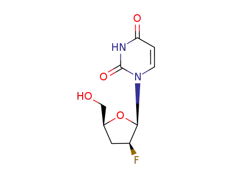Molecular Structure of 124424-25-5 (1-(2-Fluoro-2,3-dideoxy-β-D-threo-pentofuranosyl)-2,4(1H,3H)-pyrimidinedione)
