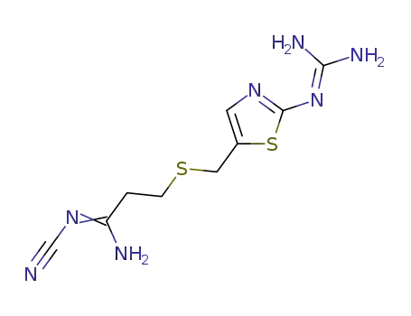 Molecular Structure of 120399-38-4 (N-cyano-3-((2-guanidino-5-thiazolyl)methylthio)propionamidine)