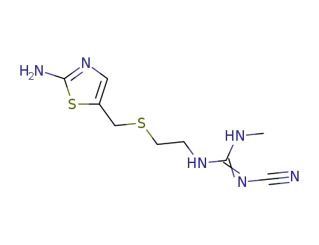 Molecular Structure of 120399-29-3 (1-[2-[(2-amino-1,3-thiazol-5-yl)methylsulfanyl]ethyl]-3-cyano-2-methyl -guanidine)
