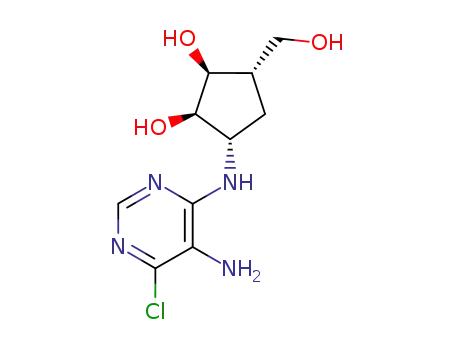 Molecular Structure of 13190-82-4 ((+/-)-(1RS,2SR,3RS,5RS)-3-(5-amino-6-chloro-pyrimidin-4-yl-amino)-5-hydroxymethyl-cyclopentane-1,2-diol)