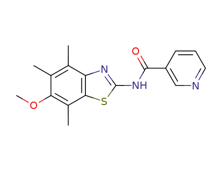 Molecular Structure of 145096-38-4 (3-Pyridinecarboxamide,  N-(6-methoxy-4,5,7-trimethyl-2-benzothiazolyl)-)