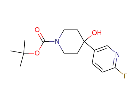 Molecular Structure of 741683-15-8 (4-(6-fluoro-3-pyridyl)-4-hydroxy-N-tert-butoxycarbonylpiperidine)