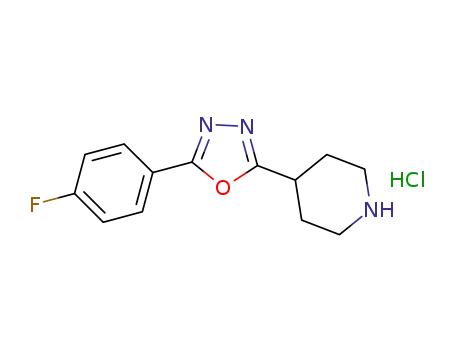 Molecular Structure of 1205637-49-5 (2-(4-Fluorophenyl)-5-(piperidin-4-yl)-1,3,4-oxadiazole hydrochloride)