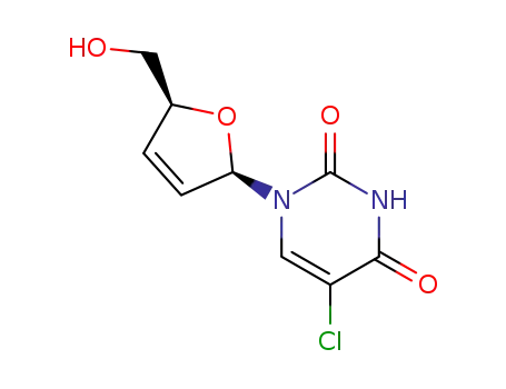 Molecular Structure of 120815-05-6 (5-chloro-1-[(2R,5S)-5-(hydroxymethyl)-2,5-dihydrofuran-2-yl]pyrimidine-2,4(1H,3H)-dione)
