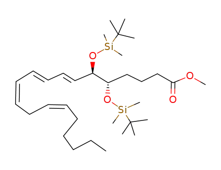 Molecular Structure of 120295-69-4 ((7E,9E,11Z,14Z)-(5S,6R)-5,6-Bis-(tert-butyl-dimethyl-silanyloxy)-icosa-7,9,11,14-tetraenoic acid methyl ester)