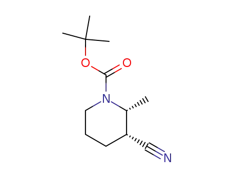 Molecular Structure of 828300-48-7 (1-Piperidinecarboxylicacid,3-cyano-2-methyl-,1,1-dimethylethylester,(2R,3R)-rel-(9CI))