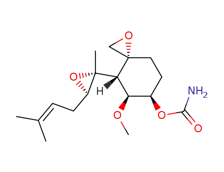 Molecular Structure of 129299-06-5 ((3R,4S,5S,6R)-5-methoxy-4-[(2R,3R)-2-methyl-3-(3-methylbut-2-en-1-yl)oxiran-2-yl]-1-oxaspiro[2.5]oct-6-yl carbamate)