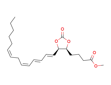 Molecular Structure of 127939-19-9 (4-[(4S,5R)-2-Oxo-5-((1E,3E,5Z,8Z)-tetradeca-1,3,5,8-tetraenyl)-[1,3]dioxolan-4-yl]-butyric acid methyl ester)