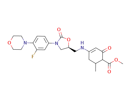 Molecular Structure of 1147846-91-0 (methyl 4-(((S)-3-(3-fluoro-4-morpholinophenyl)-2-oxooxazolidin-5-yl)methylamino)-6-methyl-2-oxocyclohex-3-enecarboxylate)