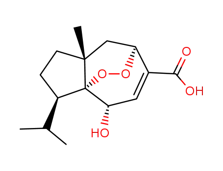Molecular Structure of 121387-06-2 (1H-3a,7-Epidioxyazulene-6-carboxylicacid, 2,3,4,7,8,8a-hexahydro-4-hydroxy-8a-methyl-3-(1-methylethyl)-,(3R,3aR,4S,7S,8aR)- (9CI))