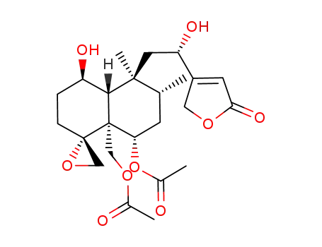 Molecular Structure of 121449-64-7 (2(5H)-Furanone,4-[(1S)-2-[(1R,4R,4aR,5S,6R,8S,8aR)-8-(acetyloxy)-8a-[(acetyloxy)methyl]octahydro-4-hydroxy-5,6-dimethylspiro[naphthalene-1(2H),2'-oxiran]-5-yl]-1-hydroxyethyl]-)