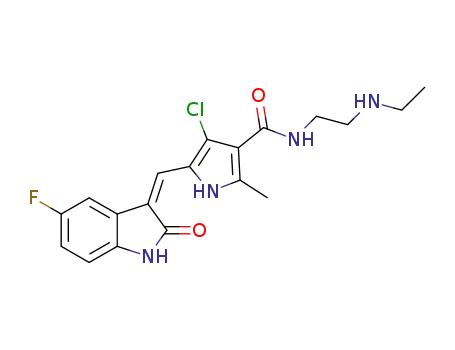Molecular Structure of 1355372-11-0 ((Z)-4-chloro-N-(2-(ethylamino)ethyl)-5-((5-fluoro-2-oxoindolin-3-ylidene)methyl)-2-methyl-1H-pyrrole-3-carboxamide)