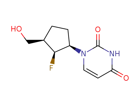 Molecular Structure of 129829-87-4 (1-[(1S,2R,3S)-2-fluoro-3-(hydroxymethyl)cyclopentyl]pyrimidine-2,4(1H,3H)-dione)