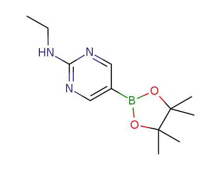 Molecular Structure of 1218791-44-6 (N-Ethyl-5-(4,4,5,5-tetramethyl-1,3,2-dioxaborolan-2-yl)pyrimidin-2-amine)