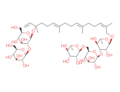 Molecular Structure of 121961-80-6 (b-D-Glucopyranoside,(1S,4E,8E,12Z)-14-[(O-6-deoxy-a-L-mannopyranosyl-(1®6)-O-b-D-glucopyranosyl-(1®3)-6-deoxy-a-L-mannopyranosyl)oxy]-1-ethenyl-1,5,9,13-tetramethyl-4,8,12-tetradecatrien-1-yl2-O-b-D-glucopyranosyl-)