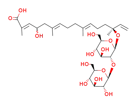 Molecular Structure of 121961-81-7 (2,6,10,15-Hexadecatetraenoicacid, 14-[(2-O-b-D-glucopyranosyl-b-D-glucopyranosyl)oxy]-4-hydroxy-2,6,10,14-tetramethyl-(9CI))