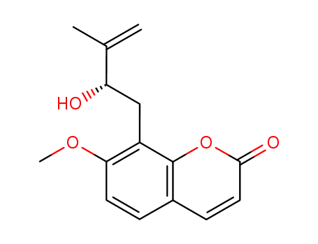 Molecular Structure of 1221-43-8 ((+)-8-(2-Hydroxy-3-methyl-3-butenyl)-7-methoxy-2H-1-benzopyran-2-one)