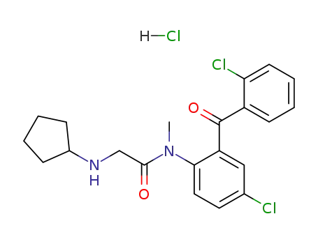 Molecular Structure of 75615-95-1 (N-[4-chloro-2-(2-chlorobenzoyl)phenyl]-2-(cyclopentylamino)-N-methyl-a cetamide hydrochloride)