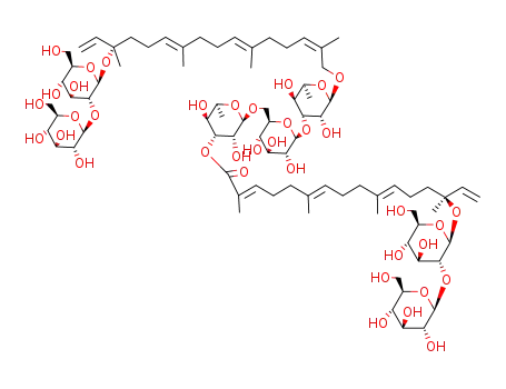 Molecular Structure of 121924-09-2 (b-D-Glucopyranoside,(1S,4E,8E,12Z)-14-[[O-6-deoxy-3-O-[(2E,6E,10E,14S)-14-[(2-O-b-D-glucopyranosyl-b-D-glucopyranosyl)oxy]-2,6,10,14-tetramethyl-1-oxo-2,6,10,15-hexadecatetraen-1-yl]-a-L-mannopyranosyl-(1®4)-O-[6-deoxy-a-L-mannopyranosyl-(1®6)]-b-D-glucopyranosyl]oxy]-1-ethenyl-1,5,9,13-tetramethyl-4,8,12-tetradecatrien-1-yl2-O-b-D-glucopyranosyl-)