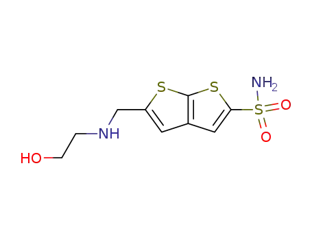 Molecular Structure of 122266-93-7 (5-[[(2-Hydroxyethyl)amino]methyl]thieno[2,3-b]thiophene-2-sulfonamide)