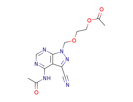 Molecular Structure of 122949-69-3 (4-acetamido-3-cyano-1-<(2-acetoxyethoxy)methyl>pyrazolo<3,4-d>pyrimidine)