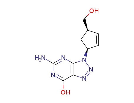 Molecular Structure of 122624-81-1 (5-amino-3-[(1R,4S)-4-(hydroxymethyl)cyclopent-2-en-1-yl]-2,3-dihydro-7H-[1,2,3]triazolo[4,5-d]pyrimidin-7-one)