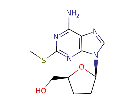 Molecular Structure of 122970-32-5 ({(2S,5R)-5-[6-amino-2-(methylsulfanyl)-9H-purin-9-yl]tetrahydrofuran-2-yl}methanol)