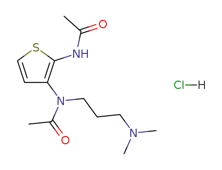 Molecular Structure of 122777-83-7 (N-[2-(acetylamino)thiophen-3-yl]-N-[3-(dimethylamino)propyl]acetamide hydrochloride)