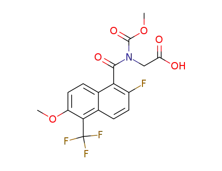Molecular Structure of 122670-49-9 (N-((2-fluoro-6-methoxy-5-(trifluoromethyl)-1-naphthalenyl)carbonyl)-N-(methoxycarbonyl)glycine)