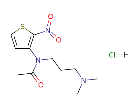 Molecular Structure of 122777-79-1 (N-[3-(dimethylamino)propyl]-N-(2-nitrothiophen-3-yl)acetamide hydrochloride)